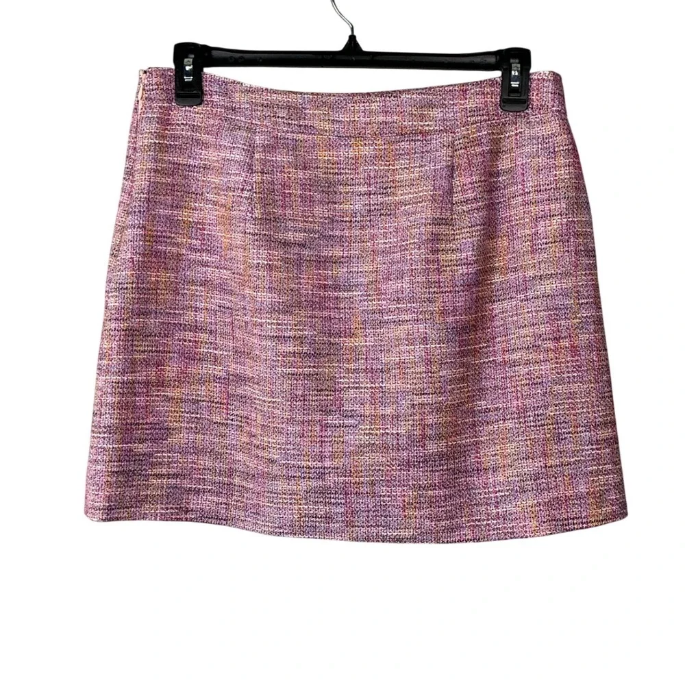 LOFT Petites Pink Multi Color Tweed Mini Skirt Size 12P Side Zip A-Line